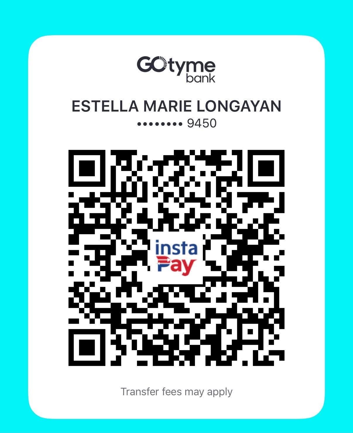 GoTyme Bank InstaPay QR for Estella Marie Longayan, account ending 9450